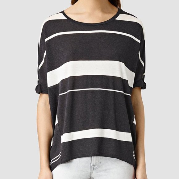 New All Saints Wavy wool striped pullover t-shirt - Picture 2 of 13